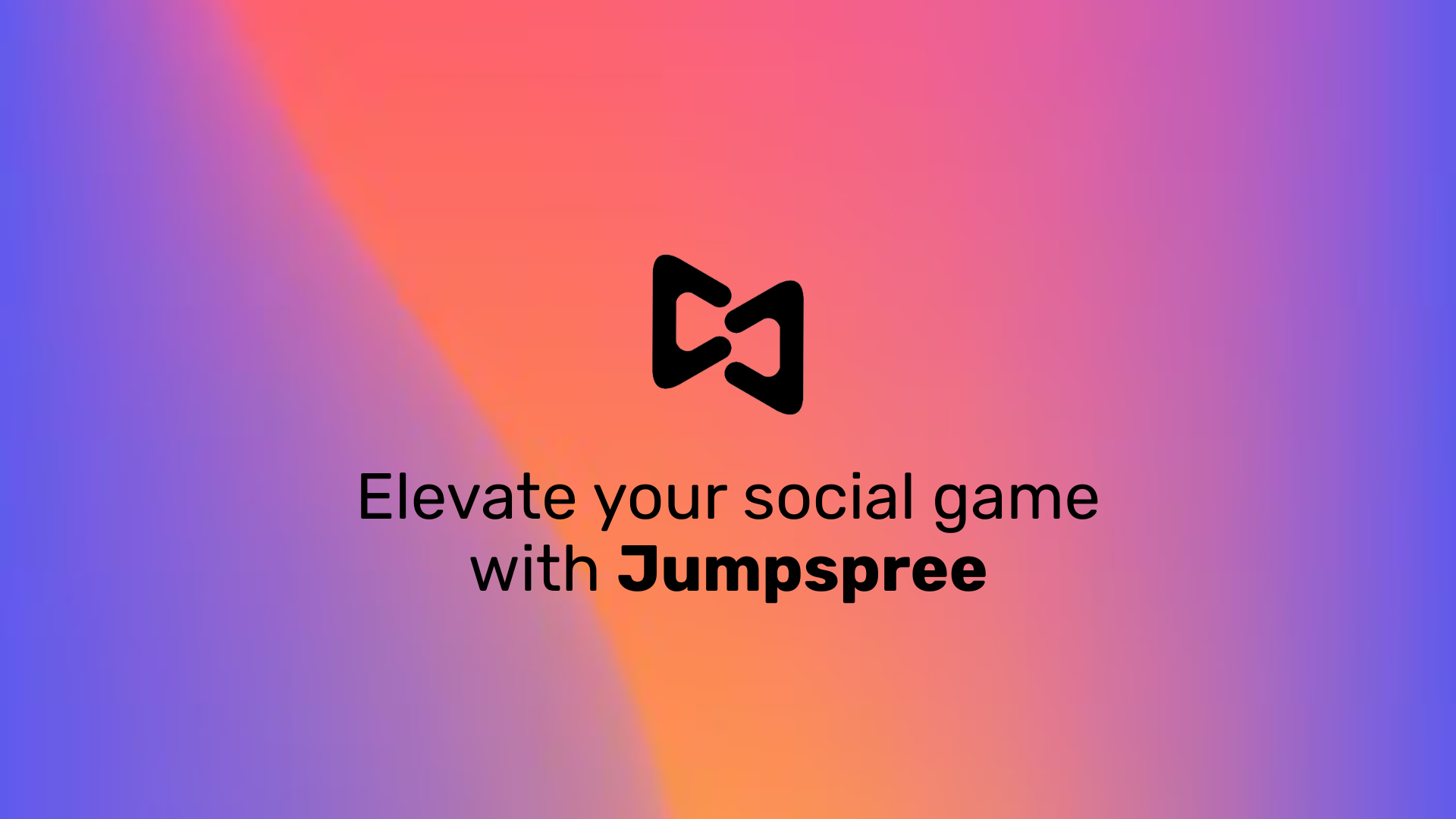 Jumpspree logo above the text saying “Elevate your social game with Jumpspree” on a smooth gradient background with pink, orange, and purple hues.